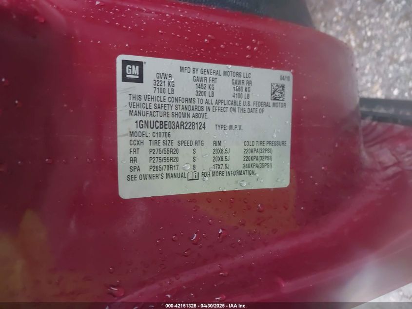 2010 Chevrolet Tahoe Lt VIN: 1GNUCBE03AR228124 Lot: 42151328