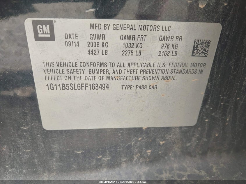 2015 CHEVROLET MALIBU LS - 1G11B5SL6FF163494