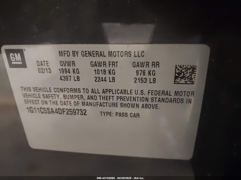 2013 CHEVROLET MALIBU 1LT - 1G11C5SA4DF259732