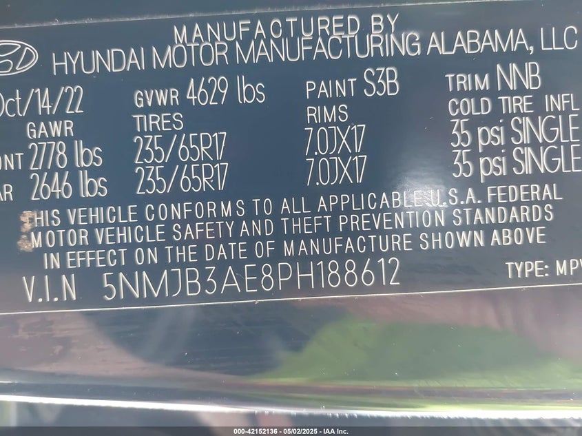 2023 HYUNDAI TUCSON VIN: 5NMJB3AE8PH188612