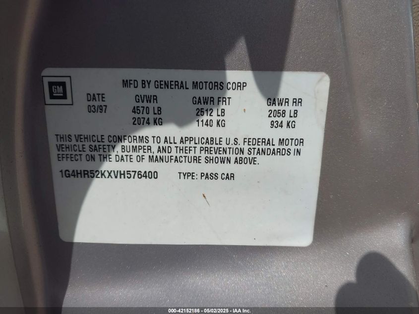 1997 Buick Lesabre Limited VIN: 1G4HR52KXVH576400 Lot: 42152186