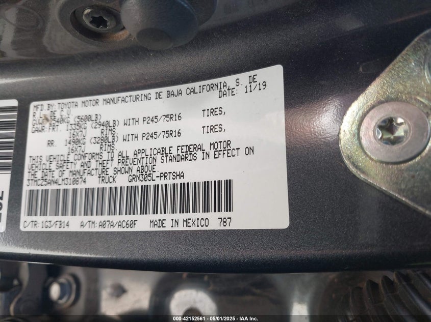 2020 TOYOTA TACOMA VIN: 3TMCZ5AN4LM310874