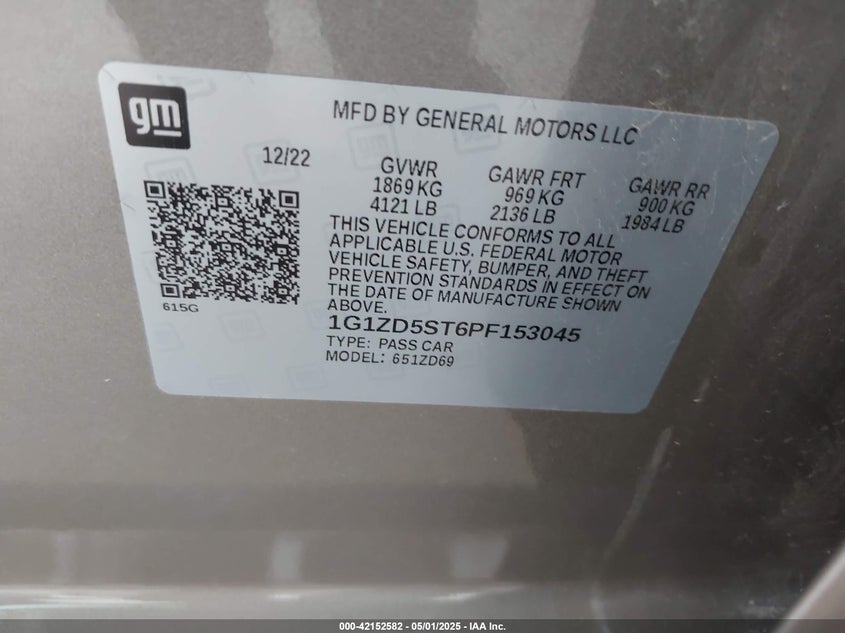 2023 CHEVROLET MALIBU VIN: 1G1ZD5ST6PF153045