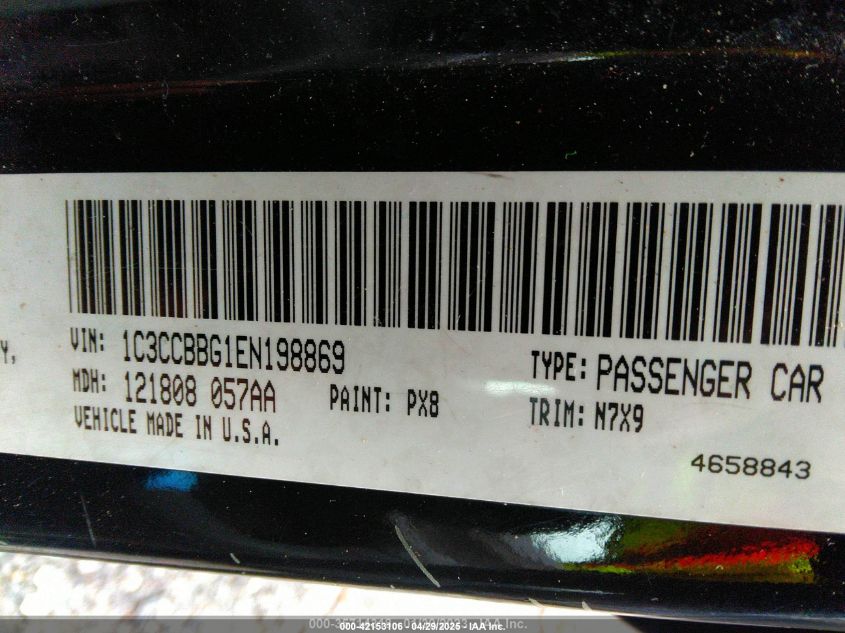 2014 Chrysler 200 Touring VIN: 1C3CCBBG1EN198869 Lot: 42153106