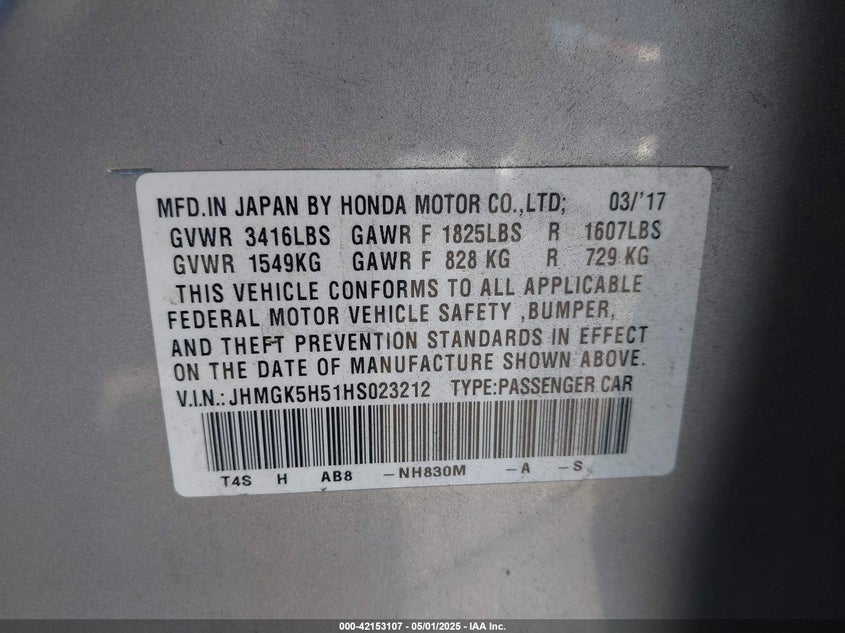 2017 HONDA FIT LX - JHMGK5H51HS023212