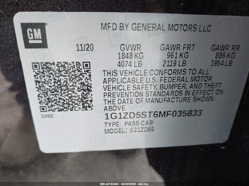 2021 CHEVROLET MALIBU FWD LT - 1G1ZD5ST6MF035833