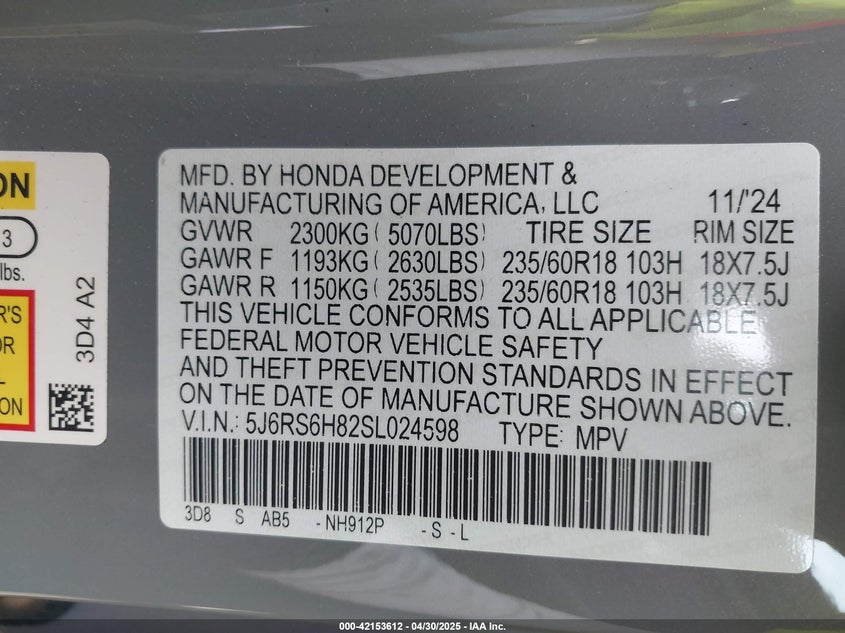 2025 HONDA CR-V HYBRID SPORT-L - 5J6RS6H82SL024598