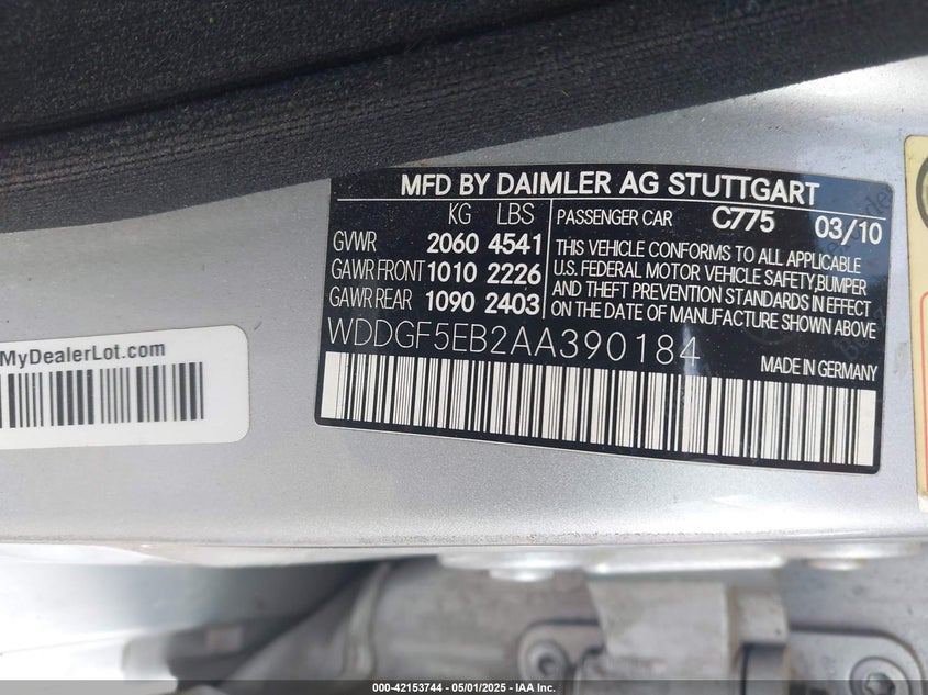 2010 MERCEDES-BENZ C 300 VIN: WDDGF5EB2AA390184