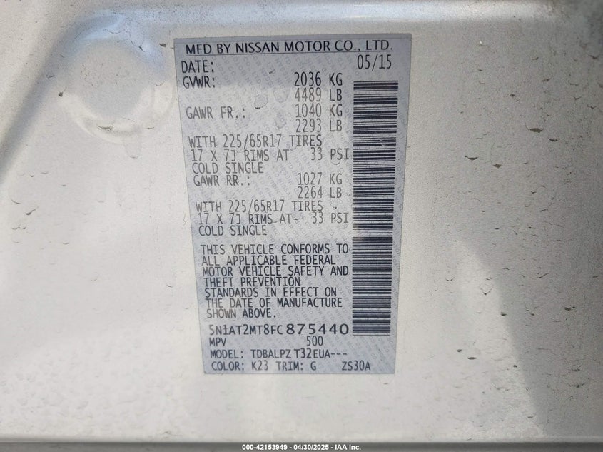 2015 NISSAN ROGUE S - 5N1AT2MT8FC875440