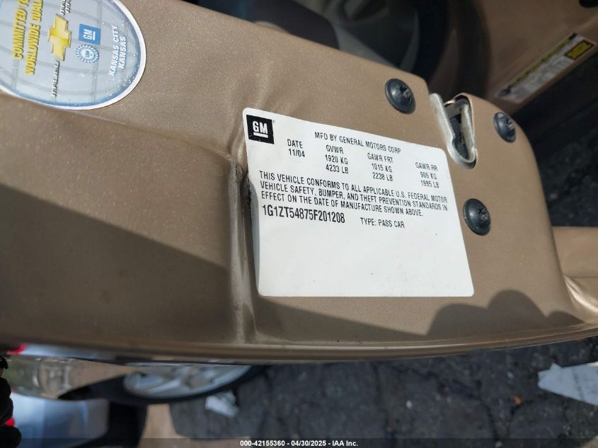 2005 Chevrolet Malibu Ls VIN: 1G1ZT54875F201208 Lot: 42155360