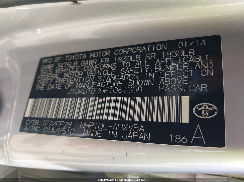 2014 TOYOTA PRIUS C TWO - JTDKDTB35E1061058