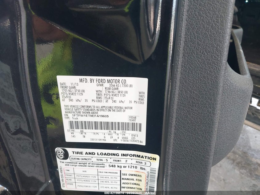 2014 FORD F-150 VIN: 1FTFW1ET9EFA19605