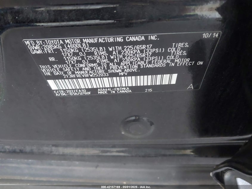 2015 TOYOTA RAV4 VIN: 2T3RFREV8FW252033