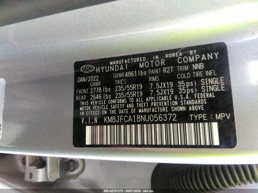 2022 Hyundai Tucson Hybrid Sel Convenience VIN: KM8JFCA18NU056372 Lot: 42157279