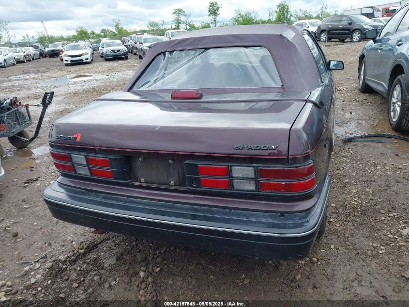 1991 Dodge Shadow VIN: 3B3XP4K5MT615827 Lot: 42157848