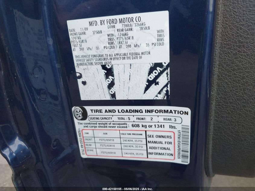 2010 Ford F-150 Fx4/Harley-Davidson/King Ranch/Lariat/Platinum/Xl/Xlt VIN: 1FTFW1EV0AFB09026 Lot: 42158155