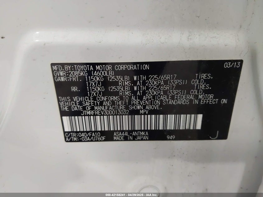 2013 TOYOTA RAV4 XLE - JTMRFREV3DD013032