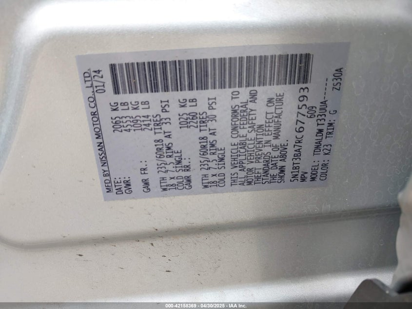 2024 NISSAN ROGUE VIN: 5N1BT3BA7RC677593