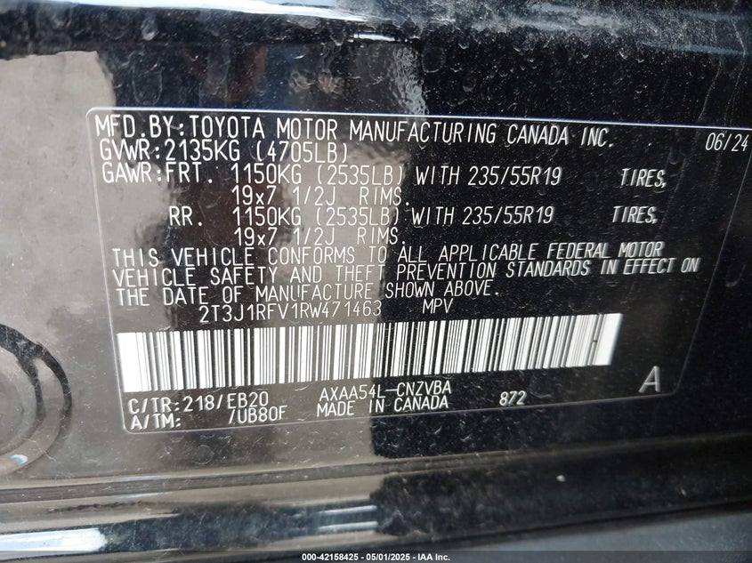 2024 TOYOTA RAV4 VIN: 2T3J1RFV1RW471463