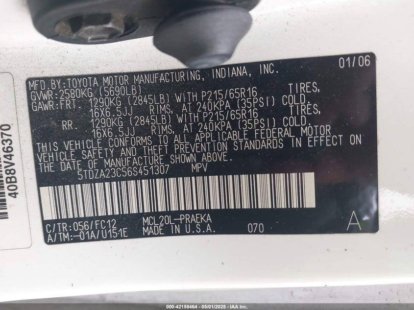 2006 TOYOTA SIENNA VIN: 5TDZA23C56S451307