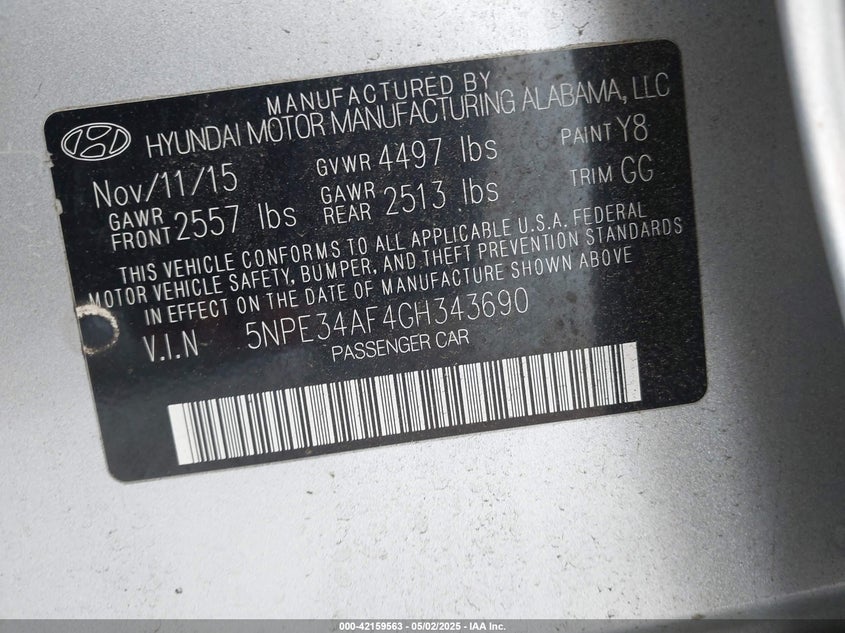 2016 HYUNDAI SONATA LIMITED - 5NPE34AF4GH343690