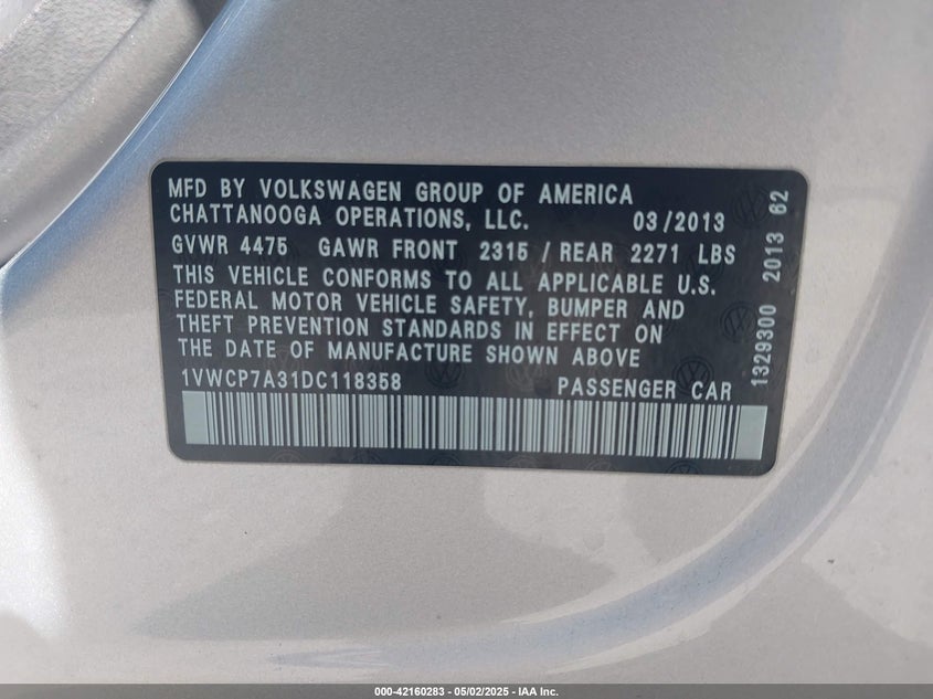 2013 VOLKSWAGEN PASSAT 2.5L SEL PREMIUM - 1VWCP7A31DC118358