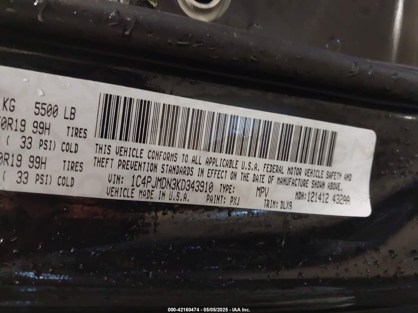 2019 JEEP CHEROKEE VIN: 1C4PJMDN3KD343910