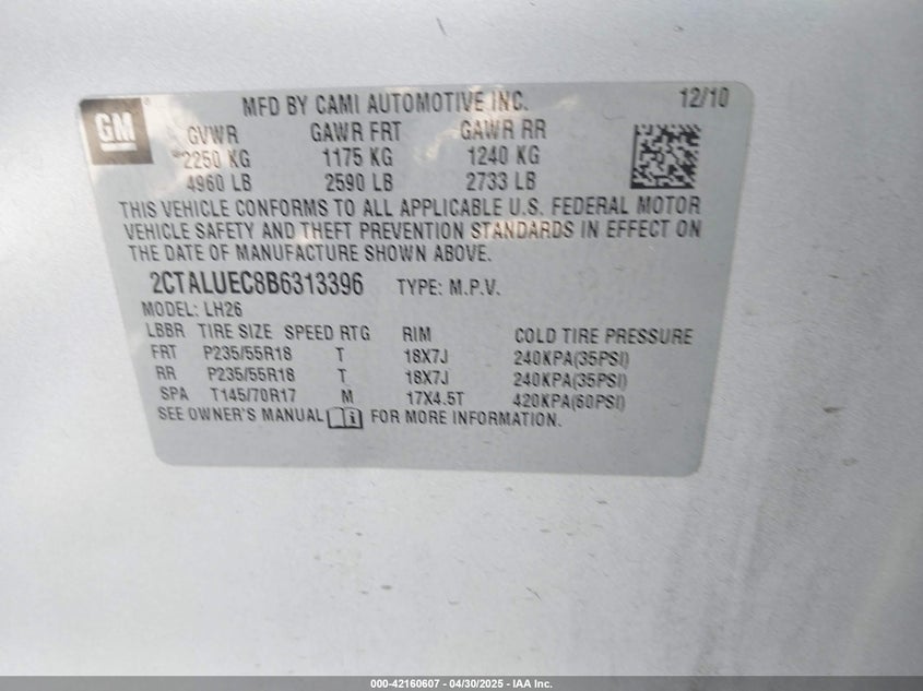 2011 GMC TERRAIN VIN: 2CTALUEC8B6313396