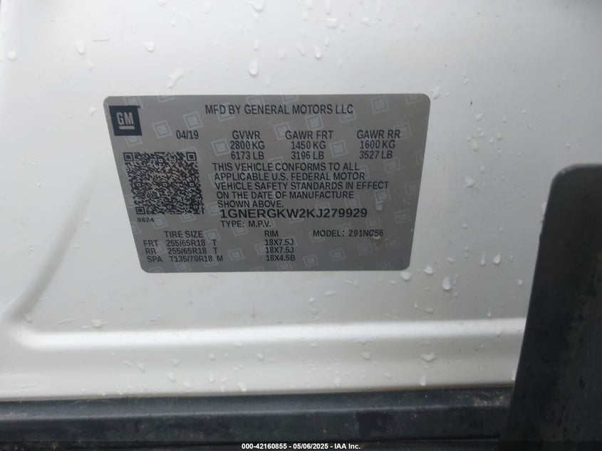 2019 CHEVROLET TRAVERSE 1LT - 1GNERGKW2KJ279929