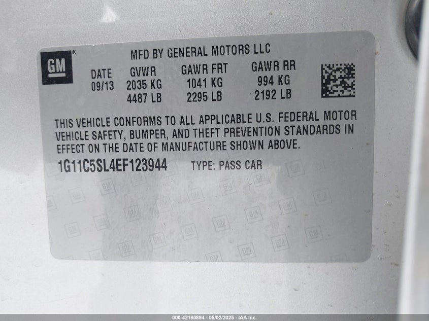 2014 CHEVROLET MALIBU VIN: 1G11C5SL4EF123944