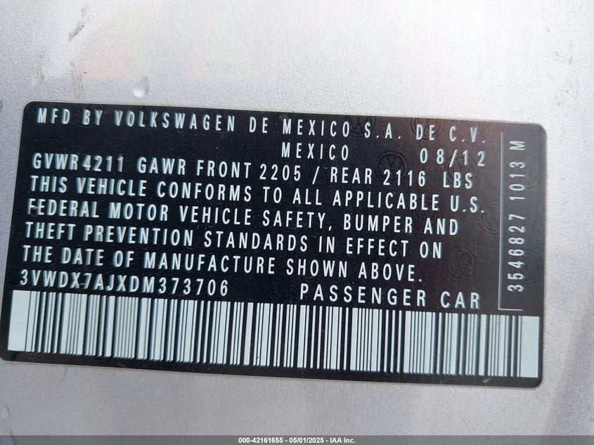 2013 VOLKSWAGEN JETTA 2.5L SE - 3VWDX7AJXDM373706