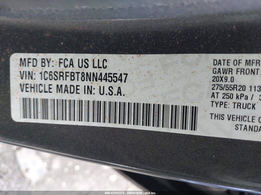 2022 RAM 1500 VIN: 1C6SRFBT8NN445547