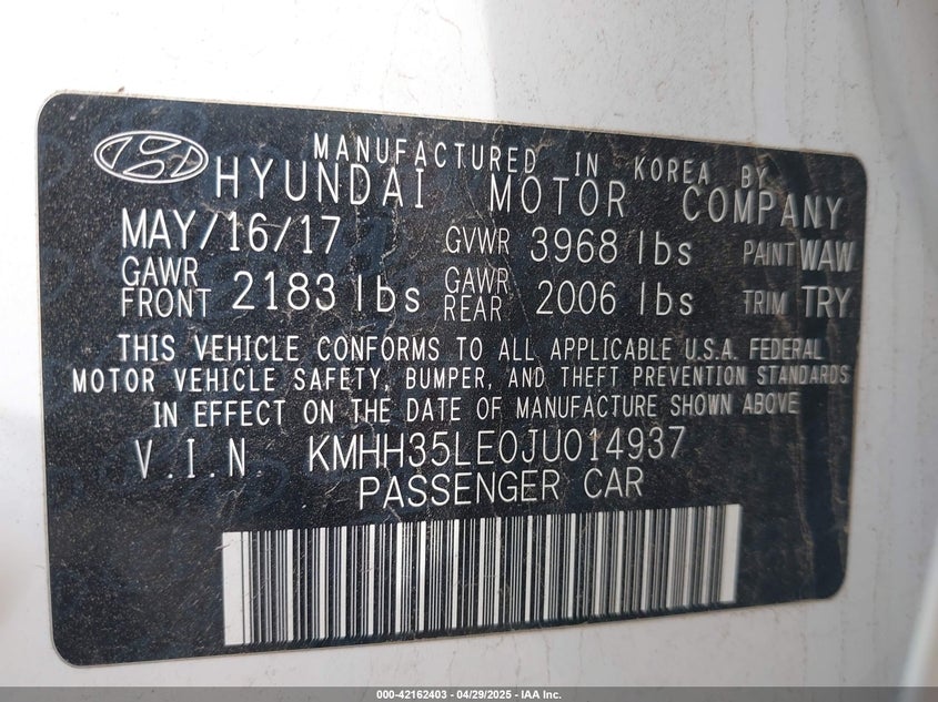 VIN KMHH35LE0JU014937 2018 HYUNDAI ELANTRA GT