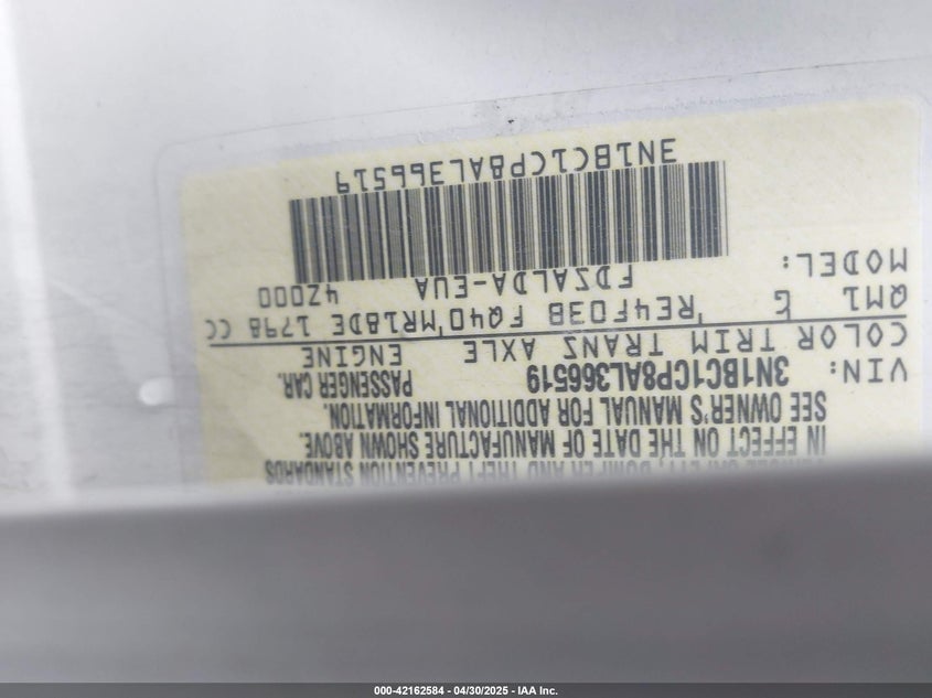 2010 NISSAN VERSA VIN: 3N1BC1CP8AL366519