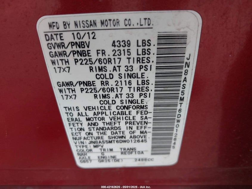 2013 NISSAN ROGUE VIN: JN8AS5MT6DW012645