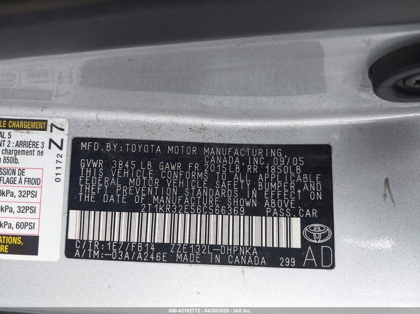 2006 TOYOTA MATRIX VIN: 2T1KR32E56C566369
