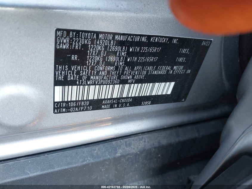 VIN 4T3LWRFV3PU092360 2023 TOYOTA RAV4 HYBRID LE