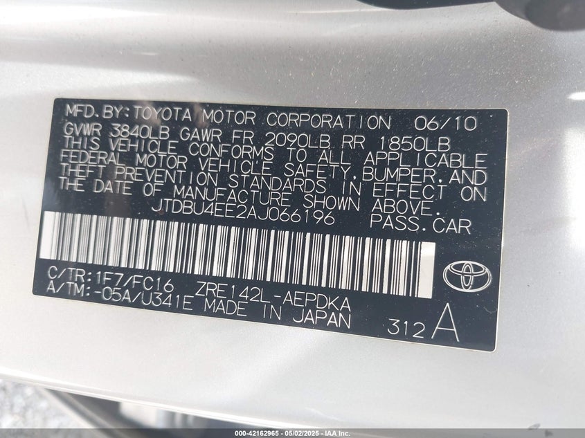 2010 TOYOTA COROLLA VIN: JTDBU4EE2AJ066196