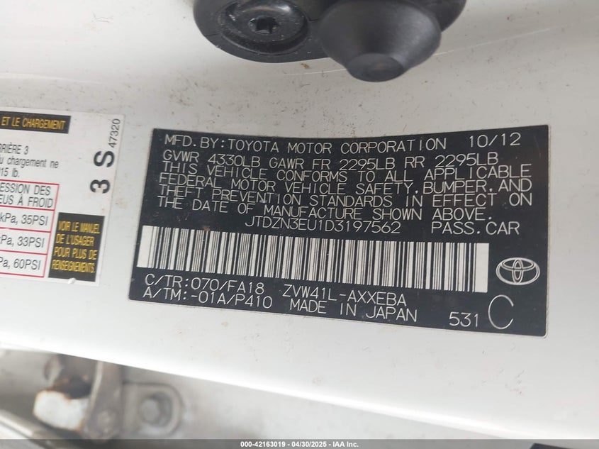 2013 TOYOTA PRIUS V VIN: JTDZN3EU1D3197562
