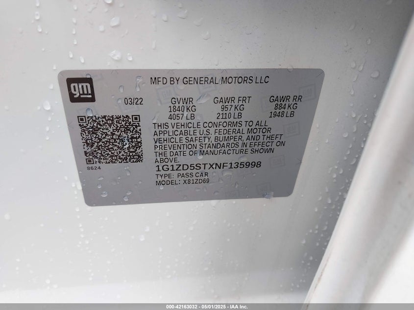 2022 CHEVROLET MALIBU FWD LT - 1G1ZD5STXNF135998