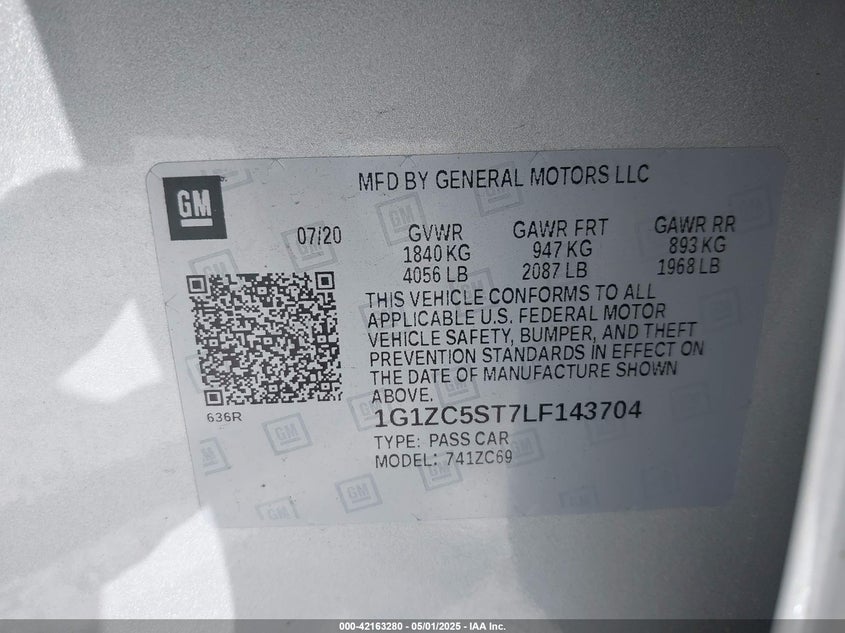 2020 CHEVROLET MALIBU FWD 1FL - 1G1ZC5ST7LF143704