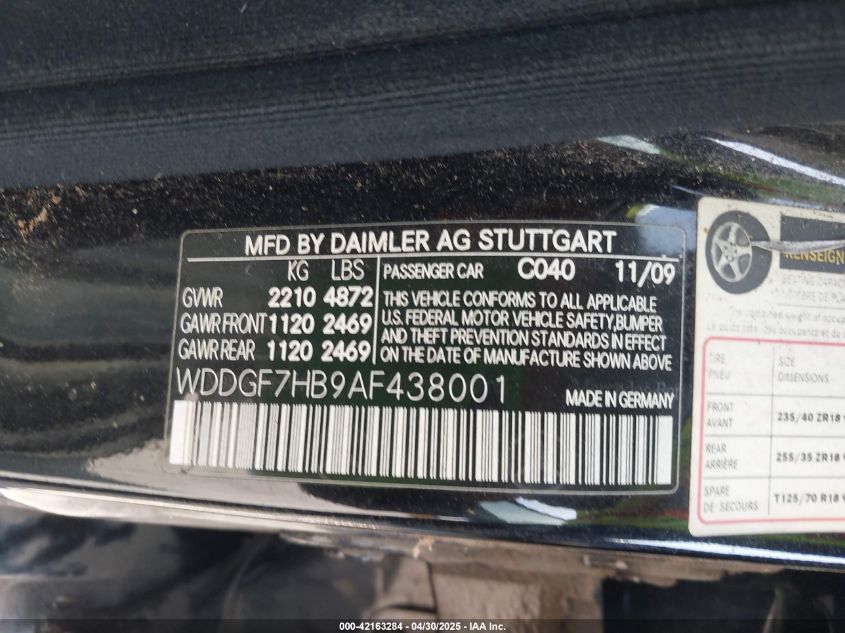 2010 Mercedes-Benz C 63 Amg VIN: WDDGF7HB9AF438001 Lot: 42163284