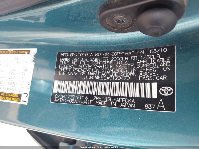 2010 TOYOTA COROLLA VIN: JTDBU4EE2A9120470