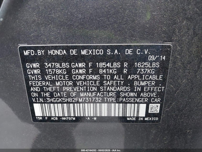 2015 HONDA FIT VIN: 3HGGK5H82FM731732
