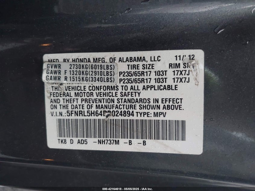 2013 HONDA ODYSSEY EX-L - 5FNRL5H64DB024894