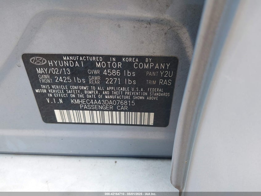 2013 HYUNDAI SONATA HYBRID LIMITED - KMHEC4A43DA076815