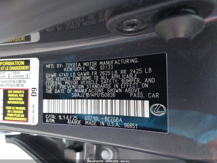 2023 Lexus ES 350 - 58AJZ1B14PU150836