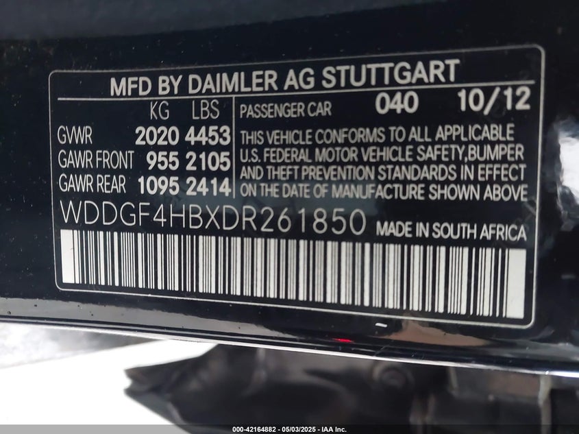 2013 MERCEDES-BENZ C VIN: WDDGF4HBXDR261850