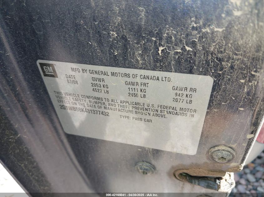 2008 Chevrolet Impala Ls VIN: 2G1WB58K481377432 Lot: 42165041