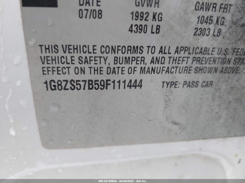 2009 Saturn Aura Xe VIN: 1G8ZS57B59F111444 Lot: 42165504